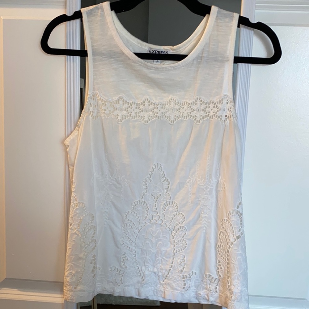 Express women's tank top, size S, white, lace floral front detail